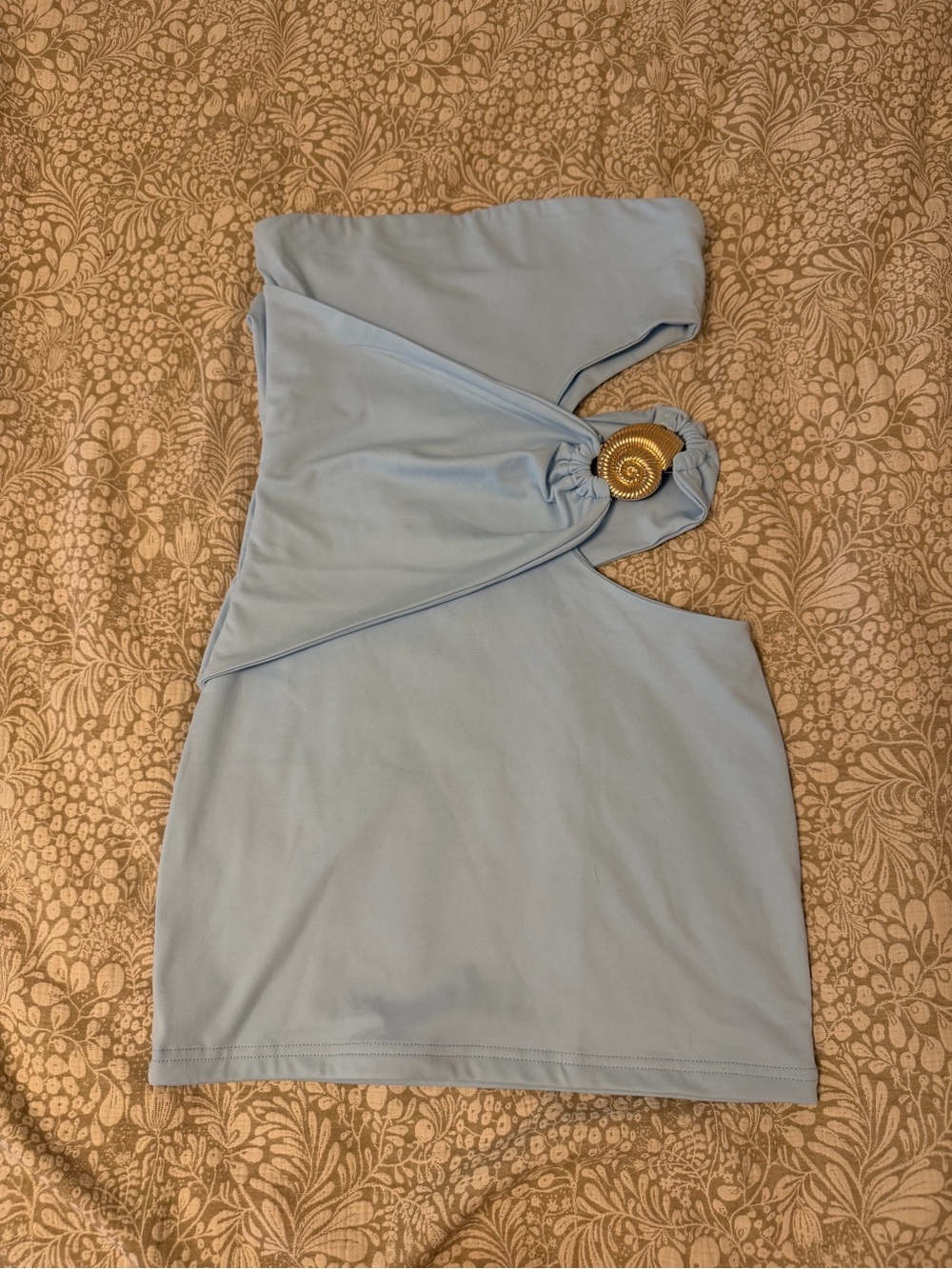 Peppermayo Strapless Mini Dress in Blue with Side Cutout & Shell Detail - Picture 3 of 4